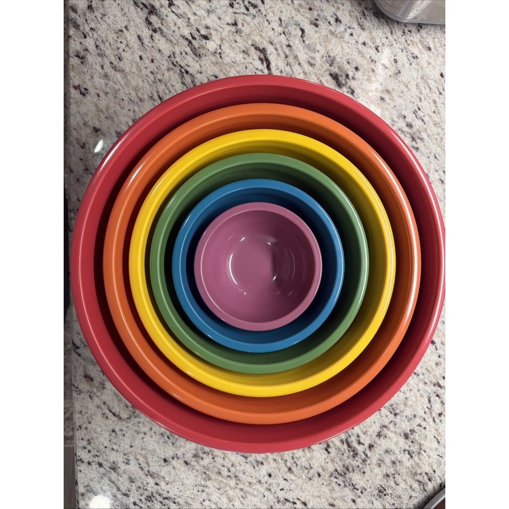 Certified International 5 Nesting Mixing Bowls Rainbow Primary Plastic